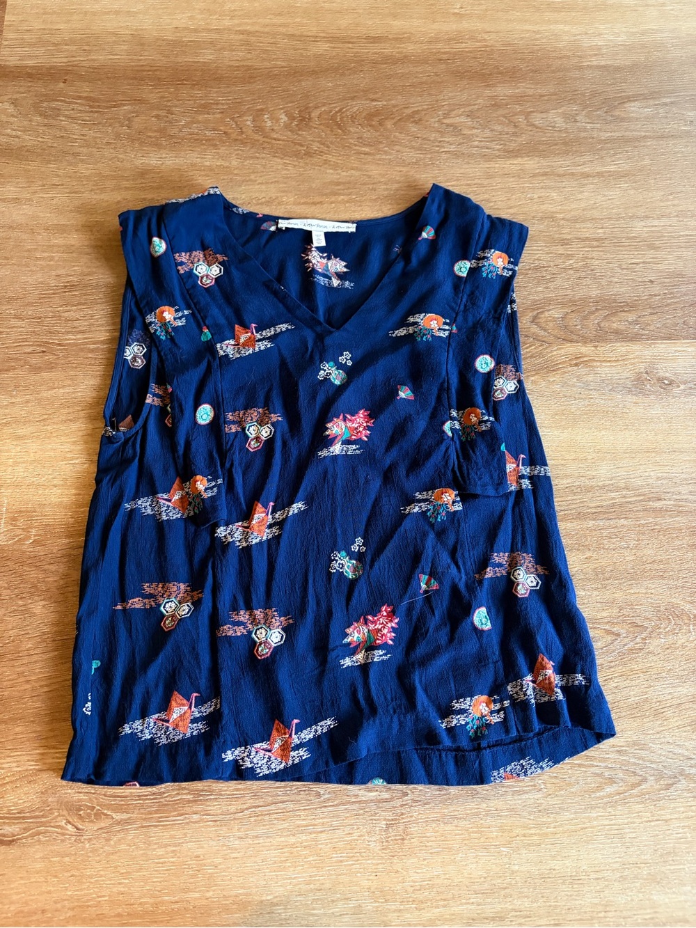 & Other Stories Navy Floral Geometric V-Neck Camisole